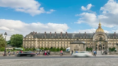 Les Invalides huge building complex in Paris. Panning right. Stock Footage 86881370