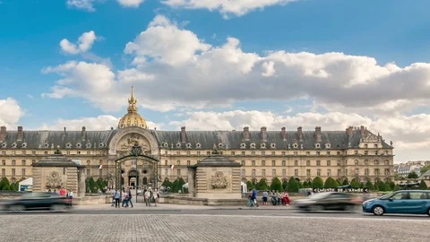Les Invalides huge building complex in Paris. Panning left Stock Footage 86882267