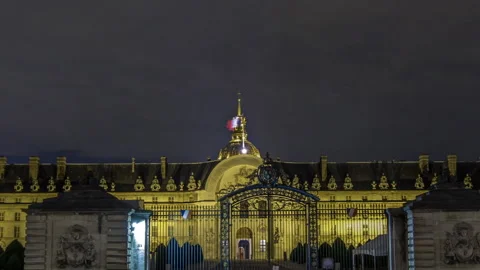 Les Invalides at night illumination timelapse hyperlapse in Paris, France Stock Footage 236869733