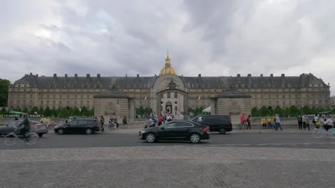 Les Invalides view with entry gate. Sightseeing of Paris, France Stock Footage 88449498