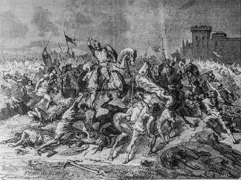 Les paysans de la commune du laonnais combattant contre les noble 1172-1180s, Stock Illustration