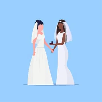 Lesbian brides couple same gender happy married homosexual family wedding Illustrazione stock