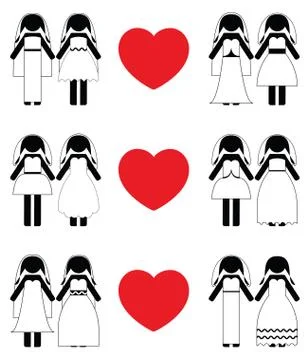 Lesbian brides icon set Stock Illustration