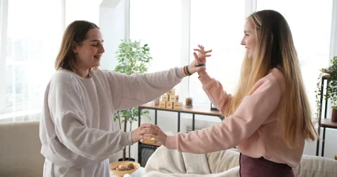 Lesbian couple have fun dancing Stock Footage 152617223