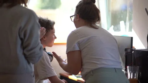 Lesbian couple have problems with their teenage son. Adoption concept. Two women Stock Footage 152731219