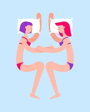 Lesbian couple sleeping together in bed, symbol of LGBT love and tenderness.. Stock Illustration
