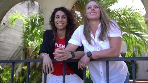 Lesbian couple on vacation Stock Footage 132148757