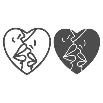 Lesbian kiss line and solid icon, woman love concept, lesbian couple sign on Ilustração Stock