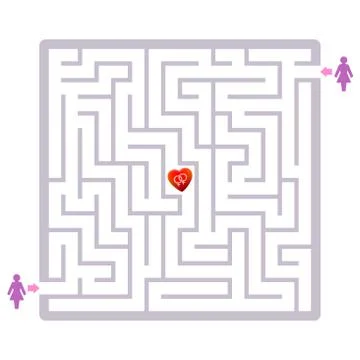 Lesbian Love Couple Labyrinth Problems Finding Partner Maze Stock Illustration