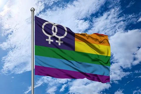 Lesbian Pride Flag – Image with Double Venus Symbol and Rainbow Background Stock Illustration