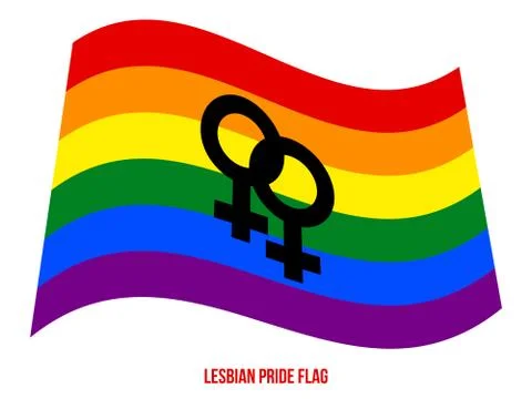 Lesbian Pride Flag Waving Vector Illustration Designed with Raibow Color Scheme Stock Illustration
