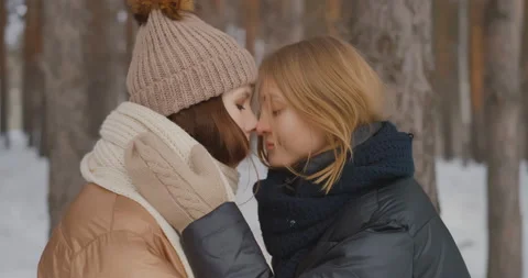 Lesbians are kissing Resting outdoor LGBT Lesbian Love Stock Footage