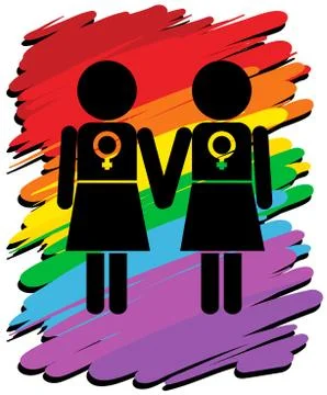 Lesbians with rainbow background Stock Illustration
