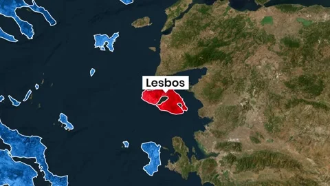 Lesbos Island highlighted on satellite map animation video clip motion Stock Footage 341782264