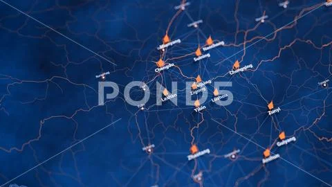 Leshan map big data visualization. Futuristic map infographic of city in China 스톡 일러스트