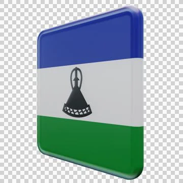 Lesotho 3d illustration flag on pole. Wood flagpole Stock Illustration