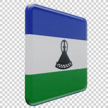 Lesotho 3d illustration flag on pole. Wood flagpole Stock Illustration