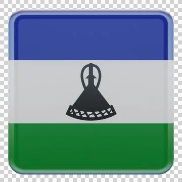 Lesotho 3d illustration flag on pole. Wood flagpole Stock-Illustration