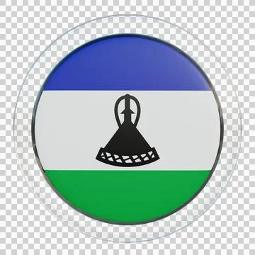 Lesotho 3d illustration flag on pole. Wood flagpole Stock Illustration