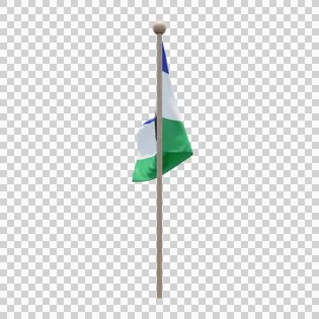 Lesotho 3d illustration flag on pole. Wood flagpole Stock Illustration