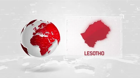 Lesotho 4K Tech Map Beside Globe On White Background. Stock Footage 340014587