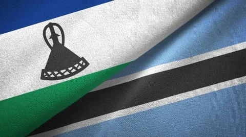 Lesotho and Botswana two flags textile cloth, fabric texture Stock Illustration