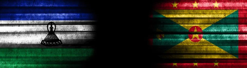 Lesotho and Grenada Flags on Black Stock Illustration