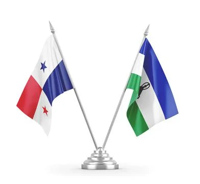 Lesotho and Panama table flags isolated on white 3D rendering Stock Illustration