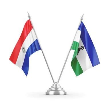 Lesotho and Paraguay table flags isolated on white 3D rendering Stock Illustration