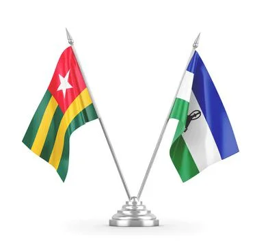 Lesotho and Togo table flags isolated on white 3D rendering Stock Illustration