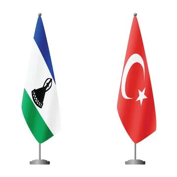 Lesotho and Turkey flags on flagpoles for official ceremonies and meetings Ilustração Stock