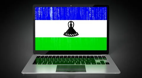 Lesotho - country flag and binary code on laptop screen Stock Illustration