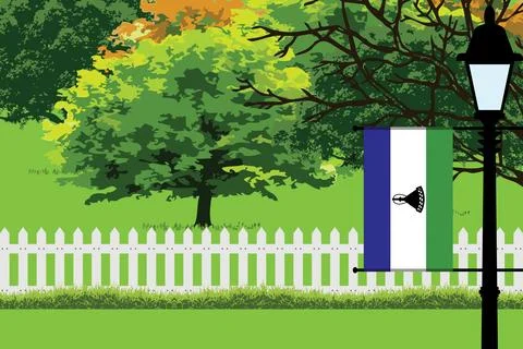 Lesotho Day Trees Lamp Vector Illustration Stock Illustration
