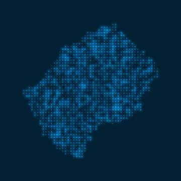 Lesotho dotted glowing map. Shape of the country with blue bright bulbs. Ve.. Illustrazione stock