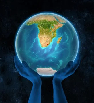 Lesotho on Earth in hands in space Stock-Illustration