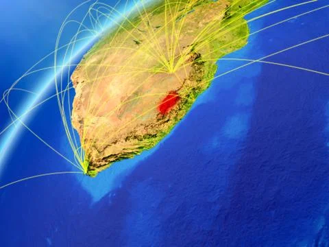 Lesotho on Earth with network Stock Illustration