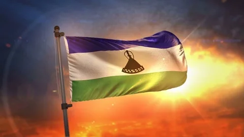 Lesotho Flag Backlit At Beautiful Sunrise Loop Slow Motion 4K Stock Footage 76549078