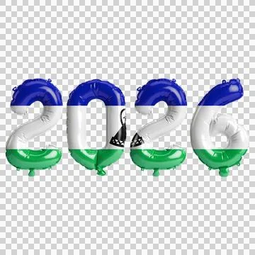 Lesotho flag colors 2026 3d illustration, balloon numbers 3d rendering on t.. Stock Illustration