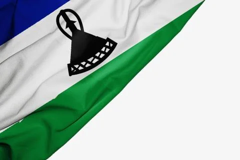 Lesotho flag of fabric with copyspace for your text on white background. Stock Illustration