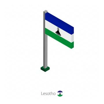 Lesotho Flag on Flagpole in Isometric dimension. Stock Illustration