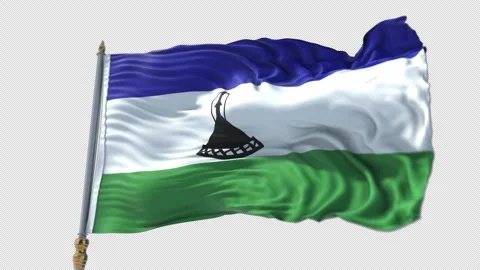 Lesotho Flag on a flagpole Waving on Transparent Alpha Background Stock Footage 292147253