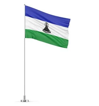 Lesotho flag on a flagpole white background 3D illustration Stock Illustration