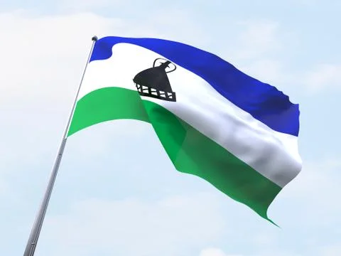 Lesotho flag flying on clear sky. 스톡 일러스트