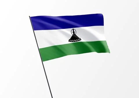 Lesotho flag flying high in the isolated background Lesotho independence day Stock Illustration