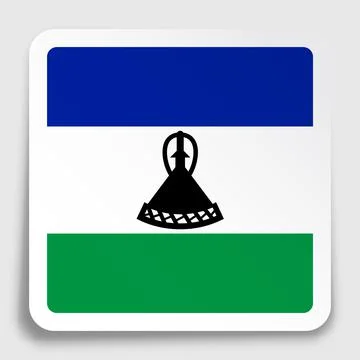Lesotho flag icon on paper square sticker with shadow. Button for mobile appl Stock-Illustration