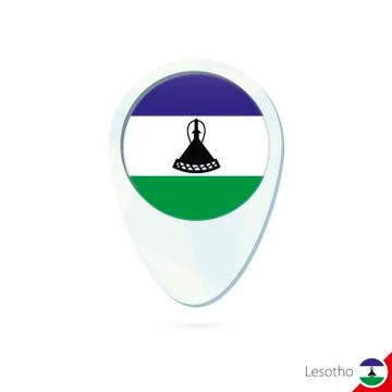 Lesotho flag location map pin icon on white background. Stock Illustration