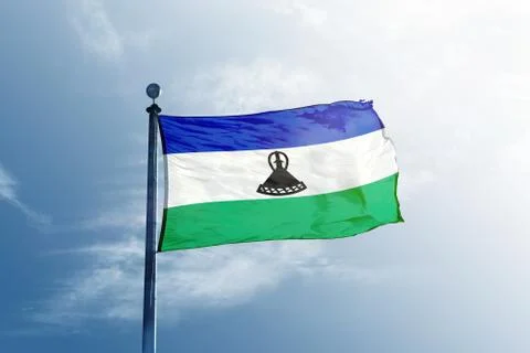 Lesotho flag on the mast Stock Photos