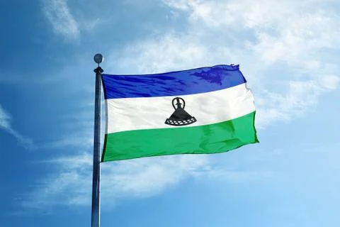 Lesotho flag on the mast Stock Photos