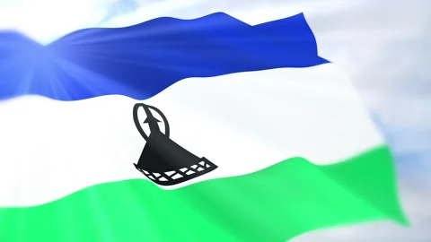 Lesotho Flag Seamless Loop 4k 60fps on Sky Background Stock Footage 340626077