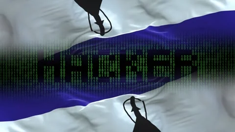 Lesotho flag - Waving flag on matrix binary code background Stock Footage 321420244